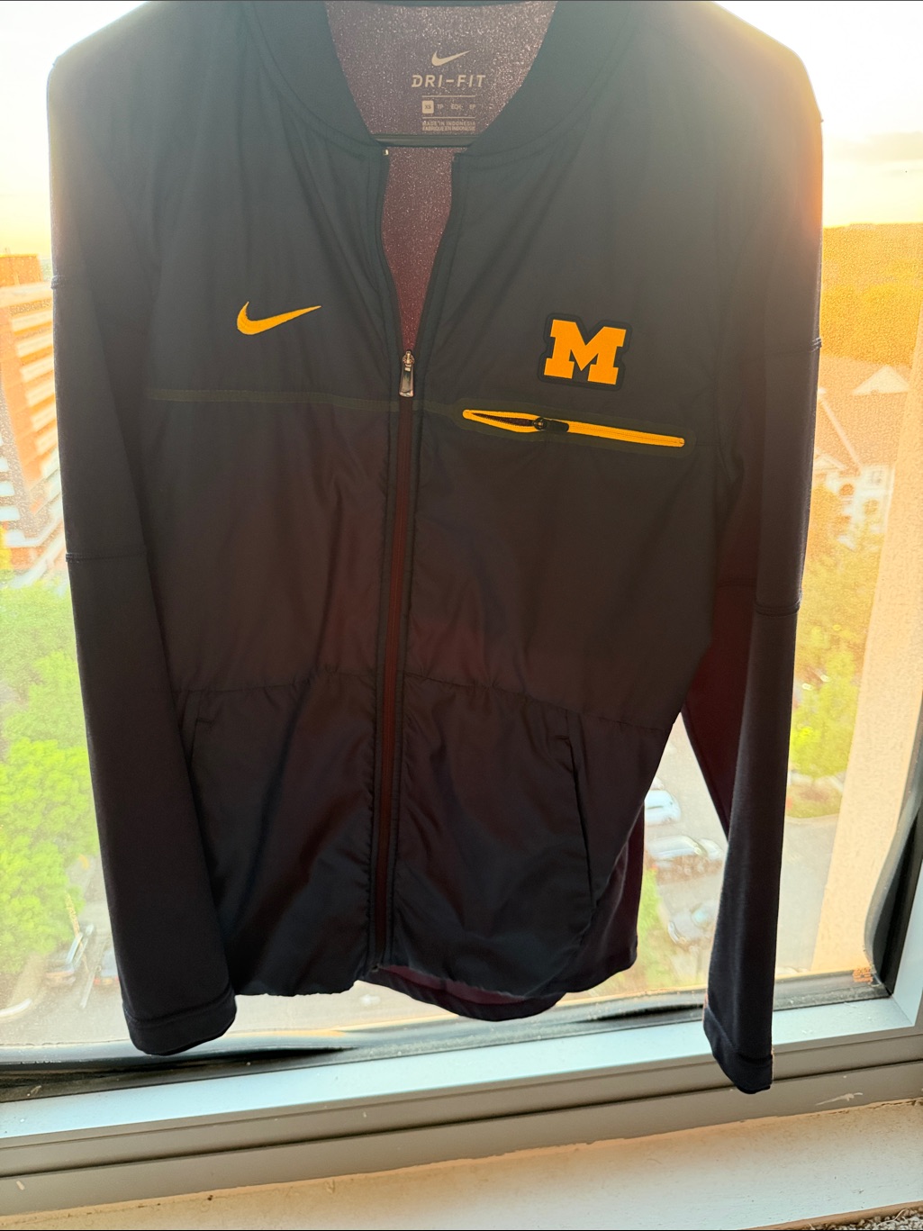 Nike Black Lightweight Dri-Fit Zip Jacket With Yellow Accents